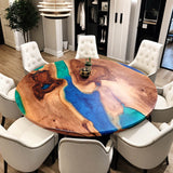 Custom Black Walnut Epoxy Resin Round Coffee Table Blue Green Waves CRT-61