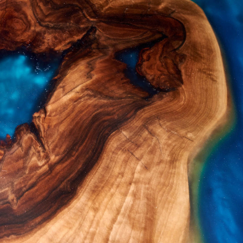 Custom Black Walnut Epoxy Resin Round Coffee Table Blue Green Waves CRT-61