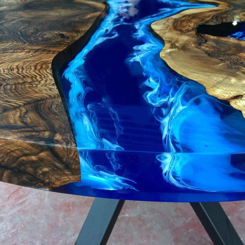 Custom Black Walnut Epoxy Resin Round Coffee Table Blue Resin CRT-80
