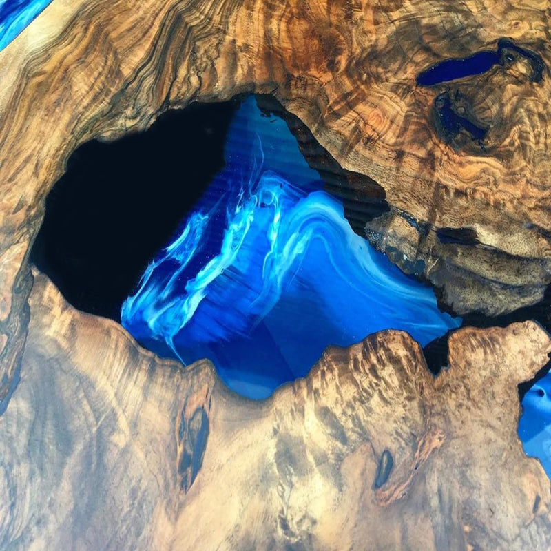Custom Black Walnut Epoxy Resin Round Coffee Table Blue Resin CRT-80