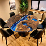 Custom Black Walnut Epoxy Resin Round Coffee Table Blue Resin CRT-80