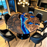 Custom Black Walnut Epoxy Resin Round Coffee Table Blue Resin CRT-80