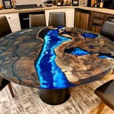 Custom Black Walnut Epoxy Resin Round Coffee Table Blue Resin CRT-80