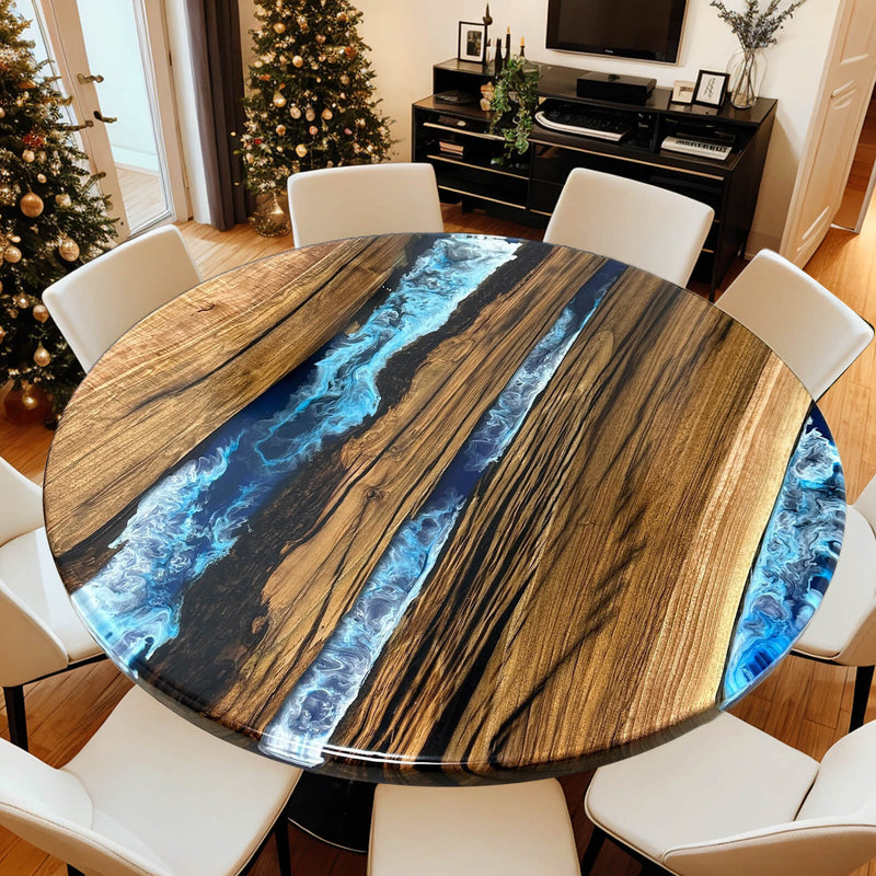 Custom Black Walnut Epoxy Resin Round Coffee Table Blue Resin CRT-71
