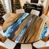 Custom Black Walnut Epoxy Resin Round Coffee Table Blue Resin CRT-71