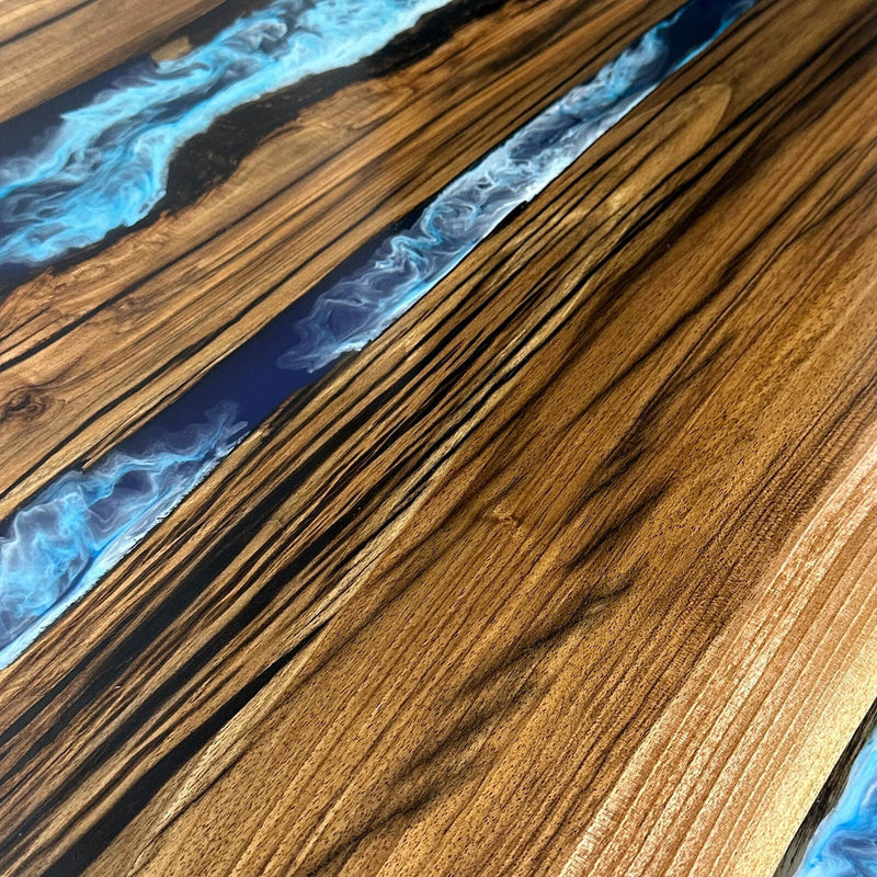 Custom Black Walnut Epoxy Resin Round Coffee Table Blue Resin CRT-71