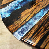 Custom Black Walnut Epoxy Resin Round Coffee Table Blue Resin CRT-71