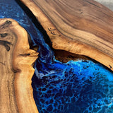 Custom Black Walnut Epoxy Resin Round Coffee Table Blue Resin CRT-73