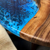 Custom Black Walnut Epoxy Resin Round Coffee Table Blue Resin CRT-73