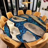 Custom Black Walnut Epoxy Resin Round Coffee Table Blue Resin CRT-75