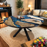 Custom Black Walnut Epoxy Resin Round Coffee Table Blue Resin CRT-75