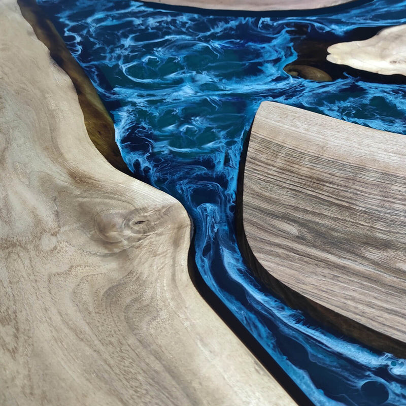 Custom Black Walnut Epoxy Resin Round Coffee Table Blue Resin CRT-75