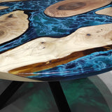 Custom Black Walnut Epoxy Resin Round Coffee Table Blue Resin CRT-75