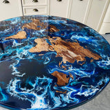 Custom Black Walnut Epoxy Resin Round Coffee Table Blue Waves CRT-77