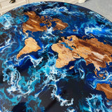 Custom Black Walnut Epoxy Resin Round Coffee Table Blue Waves CRT-77