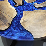 Custom Black Walnut Epoxy Resin Round Coffee Table Blue Waves CRT-76