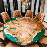 Custom Walnut Epoxy Resin Round Coffee Table Green Resin CRT-04