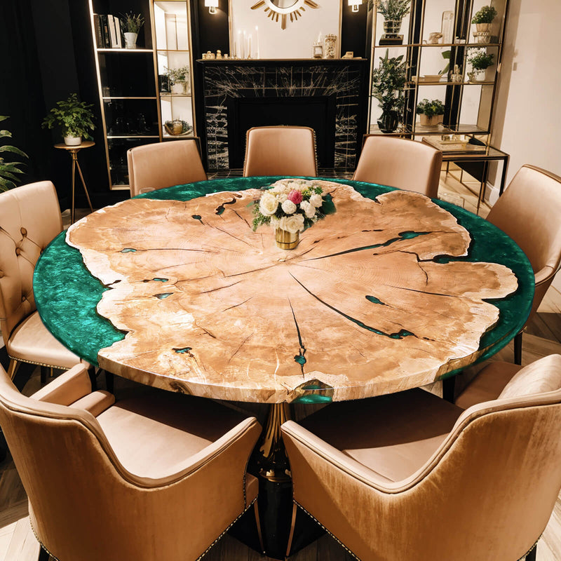 Custom Walnut Epoxy Resin Round Coffee Table Green Resin CRT-04
