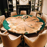 Custom Walnut Epoxy Resin Round Coffee Table Green Resin CRT-04