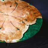 Custom Walnut Epoxy Resin Round Coffee Table Green Resin CRT-04
