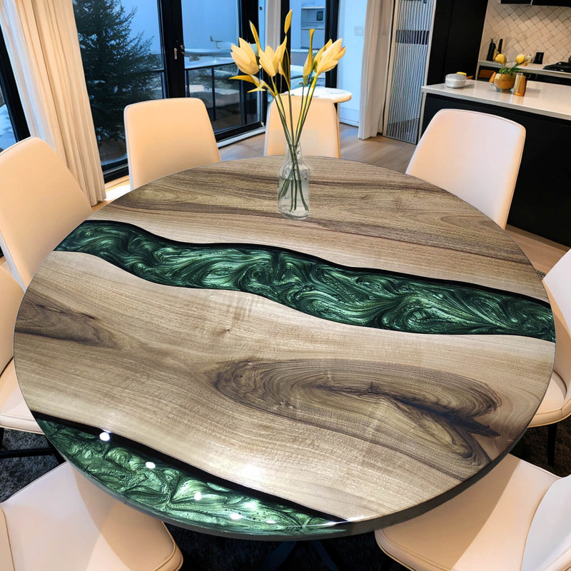 Custom Black Walnut Epoxy Resin Round Coffee Table Green Resin CRT-03