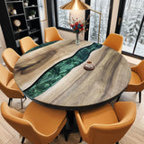 Custom Black Walnut Epoxy Resin Round Coffee Table Green Resin CRT-03