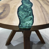 Custom Black Walnut Epoxy Resin Round Coffee Table Green Resin CRT-03