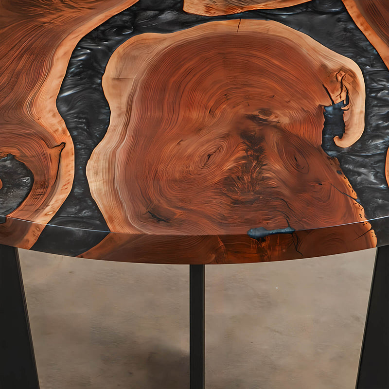 Custom Black Walnut Epoxy Resin Round Coffee Table Grey Resin CRT-60