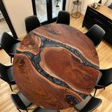 Custom Black Walnut Epoxy Resin Round Coffee Table Grey Resin CRT-60