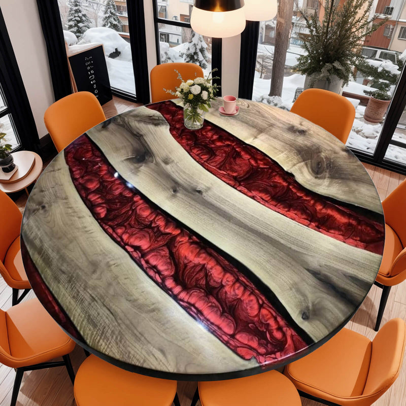 Custom Black Walnut Epoxy Resin Round Coffee Table Red Resin CRT-64