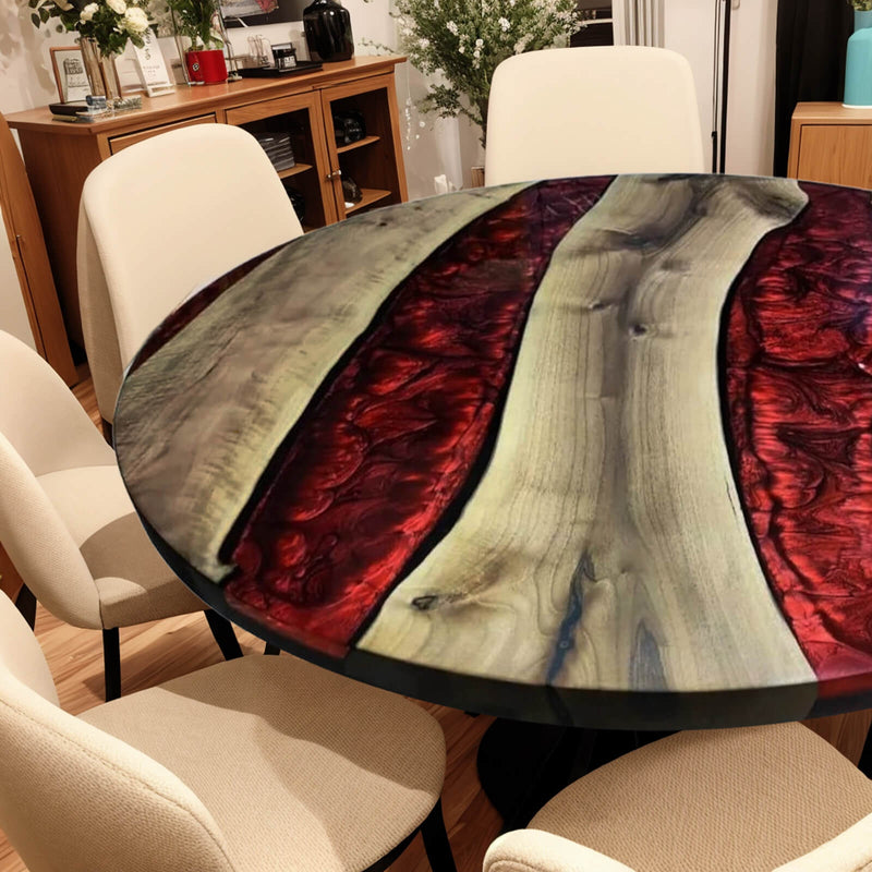 Custom Black Walnut Epoxy Resin Round Coffee Table Red Resin CRT-64