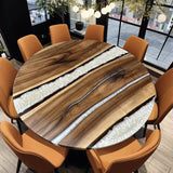 Custom Black Walnut Epoxy Resin Round Coffee Table White Resin CRT-74