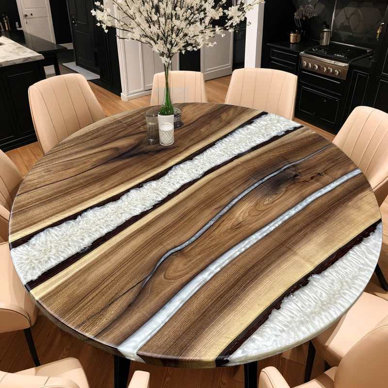 Custom Black Walnut Epoxy Resin Round Coffee Table White Resin CRT-74