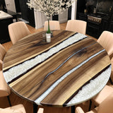 Custom Black Walnut Epoxy Resin Round Coffee Table White Resin CRT-74