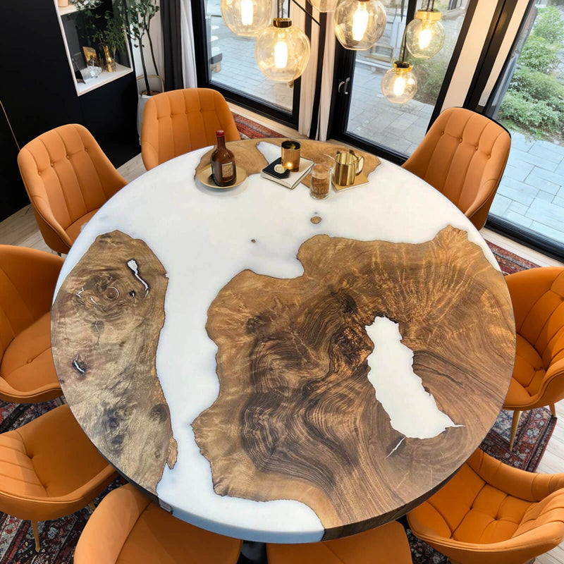 Custom Black Walnut Epoxy Resin Round Coffee Table White Resin CRT-67