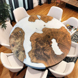 Custom Black Walnut Epoxy Resin Round Coffee Table White Resin CRT-67