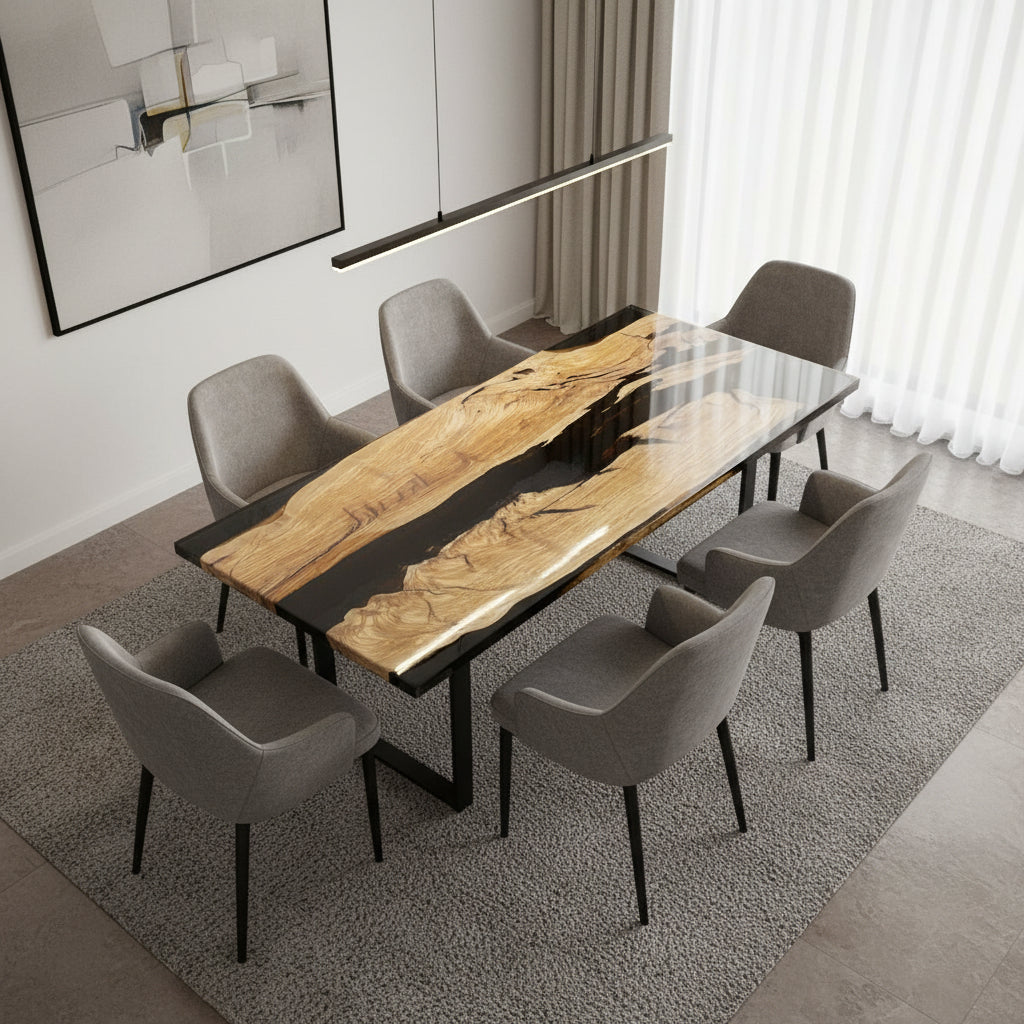 Custom Olive Black Resin Epoxy Dining Table ORT-49