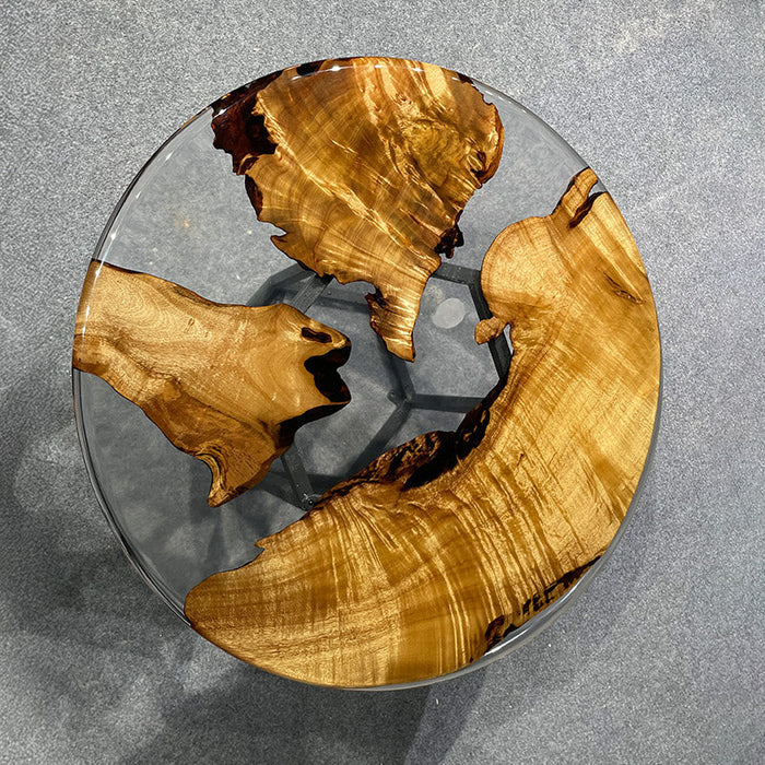 Custom Golden Camphor Handmade Transparent Epoxy Coffee Table CRT-08