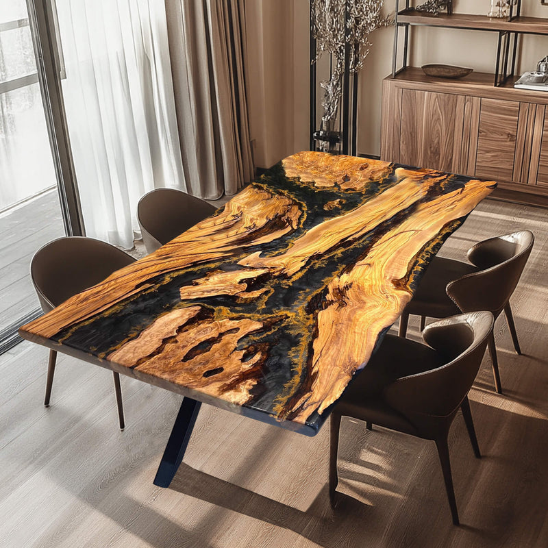 Custom Olive Epoxy Resin River Table Black Gold ORT-40