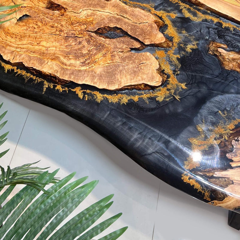 Custom Olive Epoxy Resin River Table Black Gold ORT-40