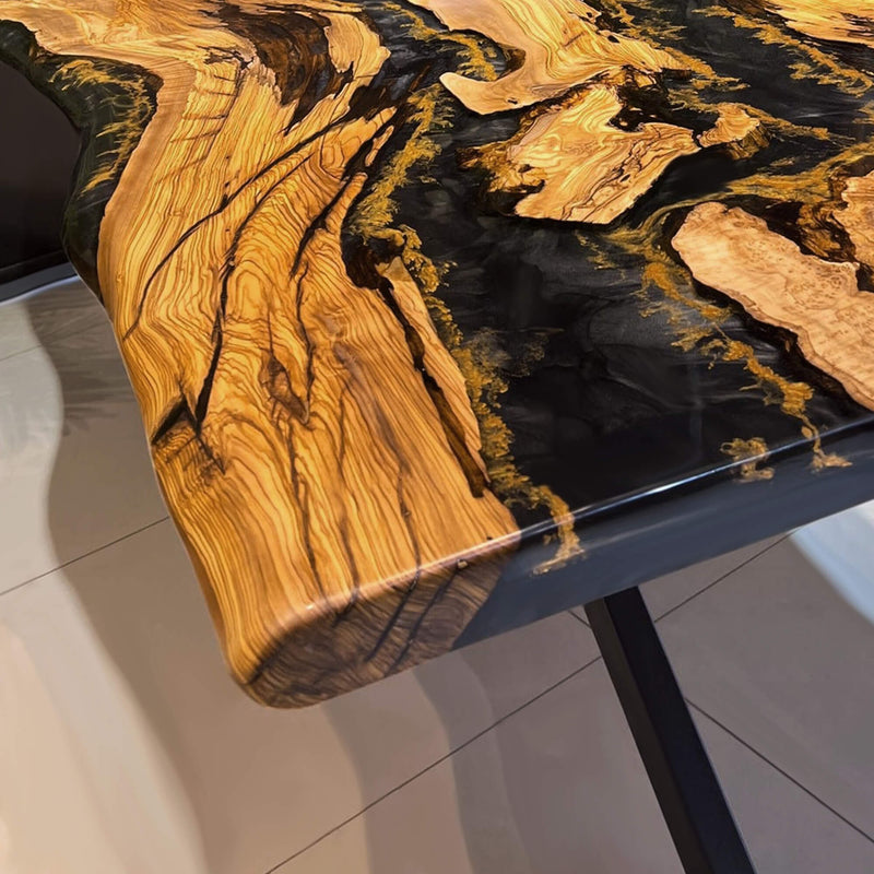 Custom Olive Epoxy Resin River Table Black Gold ORT-40