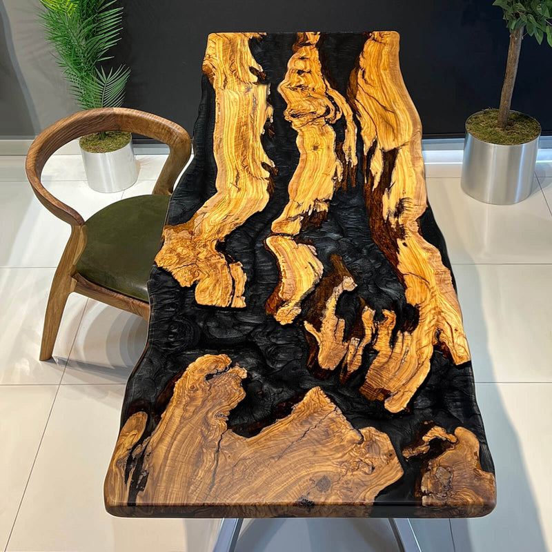 Custom Olive Epoxy Resin River Table Black Pearl ORT-39