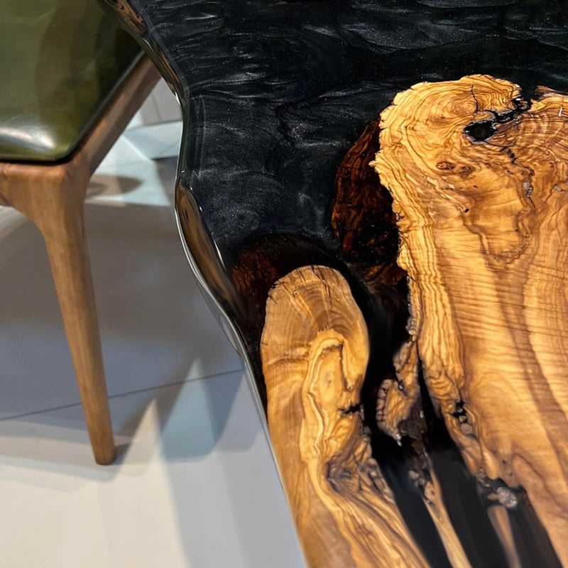 Custom Olive Epoxy Resin River Table Black Pearl ORT-39