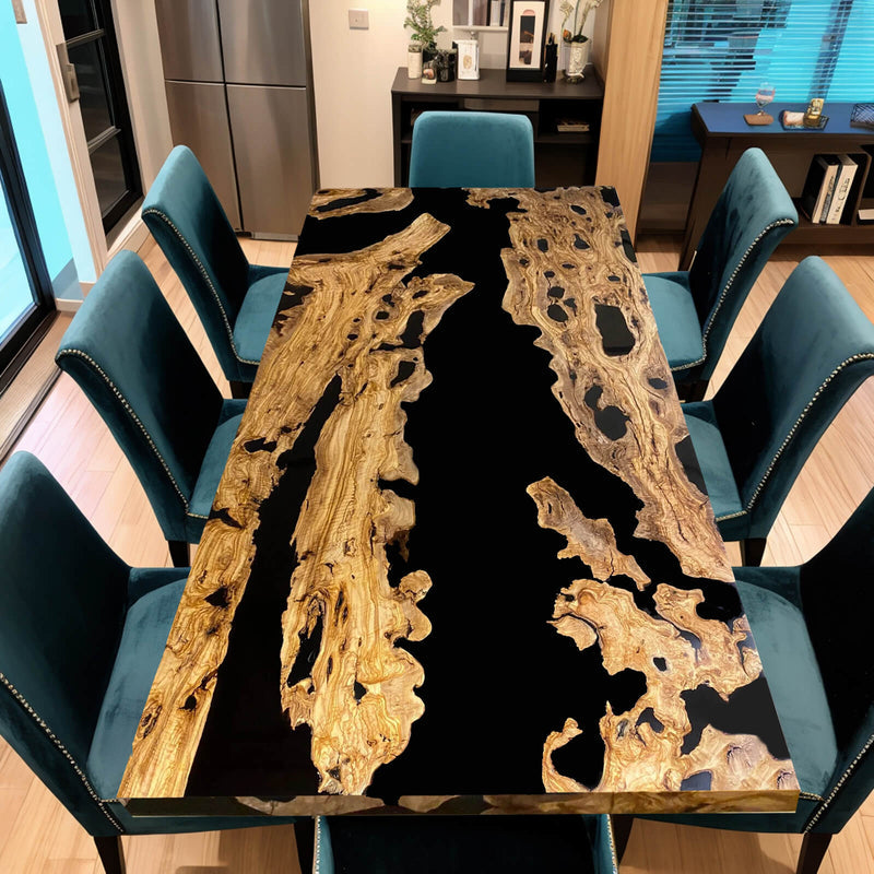 Custom Olive Epoxy Resin River Table Black Resin ORT-14