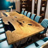 Custom Olive Epoxy Resin River Table Black Resin ORT-36