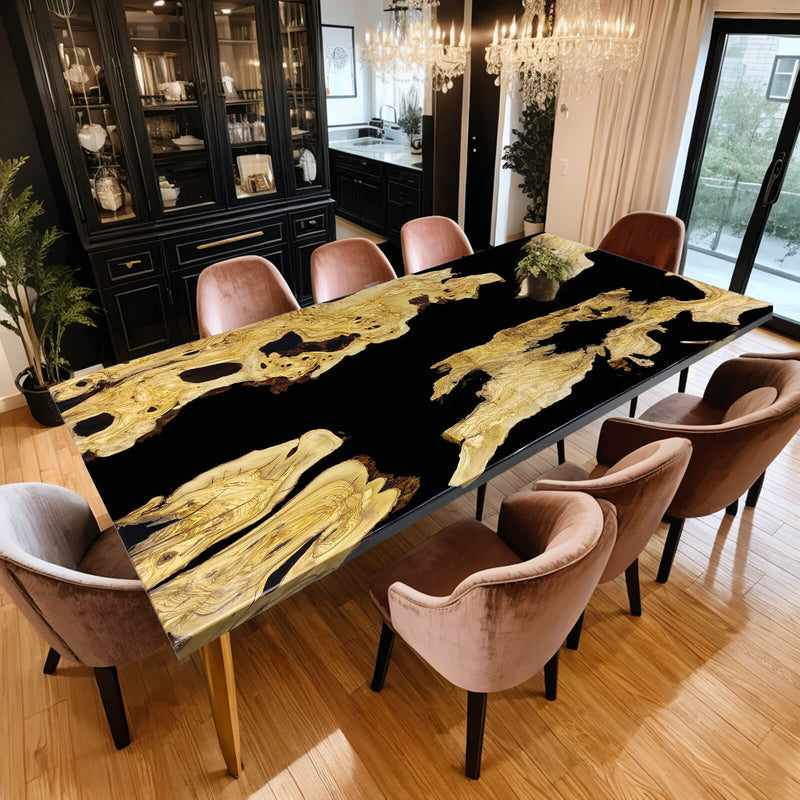 Custom Olive Epoxy Resin River Table Black Resin ORT-17