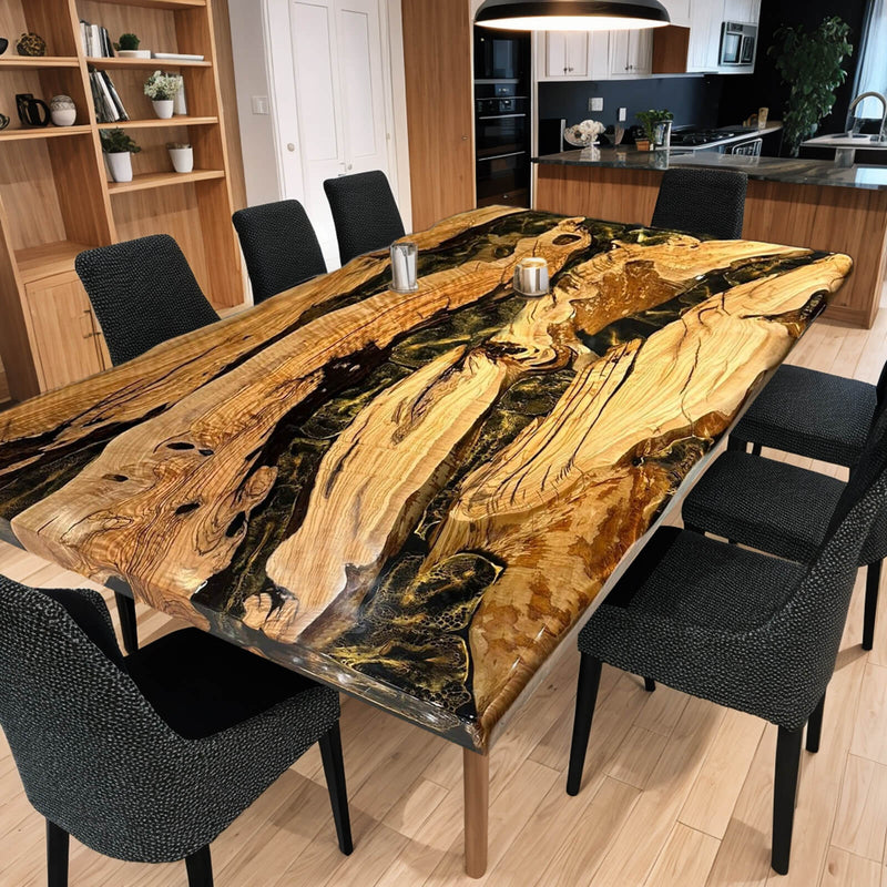 Custom Olive Epoxy Resin River Table Black Resin ORT-09