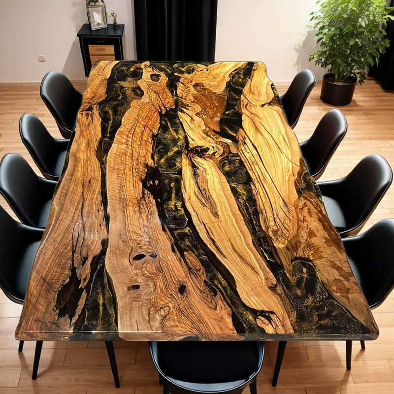 Custom Olive Epoxy Resin River Table Black Resin ORT-09