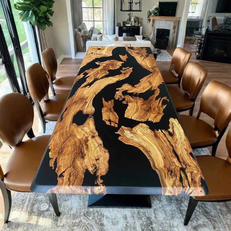 Custom Olive Epoxy Resin River Table Black Resin ORT-35