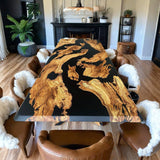 Custom Olive Epoxy Resin River Table Black Resin ORT-35